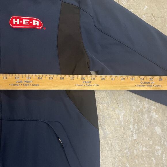 HEB Employee Jacket Mens Medium Blue Black Full Zip Soft Shell Hooded Lined - Picture 9 of 11